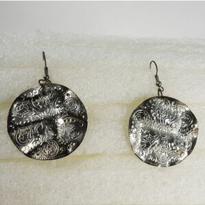 Silver Tone Round Textured Lightweight Earrings